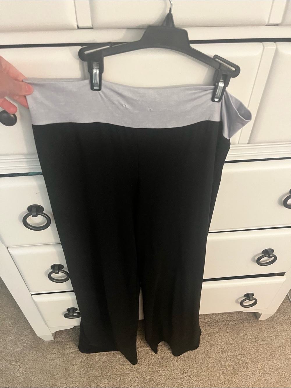 Women's Black Wide-Leg Pants with Gray Fold-Over Waistband